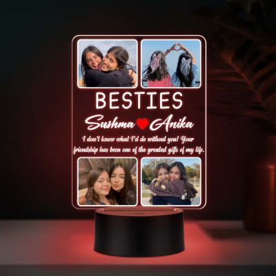 Personalized Bestie Photo Frame LED Night Lamp with Multicolored Light & USB Powered   Long Distance Friendship Gift for Best Friend, Soul Sister, and BFF   Birthday Gift for Besti